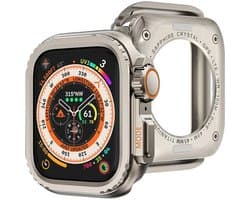 Stravo Titanium Metaal Case Hoesje – Geschikt voor Apple Watch Series 11 42mm / Series 10 42mm – Full Cover Metaal Case / Beschermend Hoesje – Robuuste Bumper Bescherming – Screenprotector Case (Titaniumkleur)