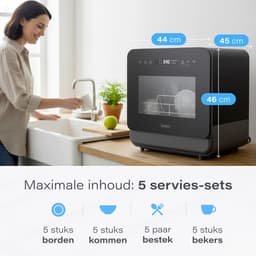 Skoov Mini Vaatwasser met waterreservoir PRO - 3 couverts - 6 wasprogramma's - Kleine smalle vrijstaande afwasmachine - Camping - Zwart — thumbnail 10