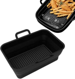 1 stuk Siliconen frituurmandje - Opvouwbaar met dubbele uittrekbare opbergruimte - Speciaal bakblik voor airfryer - Universeel te gebruiken in oven en magnetron - 12,7 cm × 19,56 cm × 7,01 cm - Geschikt voor airfryer, oven en magnetron - Zwart — thumbnail 1