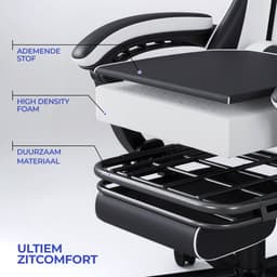 Stane Verstelbare Ergonomische Gamestoel met Voetsteun - Bureaustoel Gaming chair - Game Stoel Zwart/Wit — thumbnail 7
