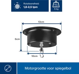 HQ-Power Set met discobal Ø 10 cm + 4W motor, roterende spiegelbol, 6l van reflecterend facetglas, 1.8-2.5 tpm, 5 kg draagvermogen, veilig ophangsysteem voor plafondmontage, dansvloer accessoire voor disco feesten, party decoratie & lichteffecten — thumbnail 5