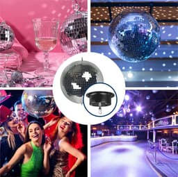 HQ-Power Set met discobal Ø 20 cm + 4W motor, roterende spiegelbol van reflecterend facetglas, 1.8-2.5 tpm, 5 kg draagvermogen, veilig ophangsysteem voor plafondmontage – Perfect voor dansvloeren, disco feesten, party decoratie, en lichteffecten — thumbnail 5