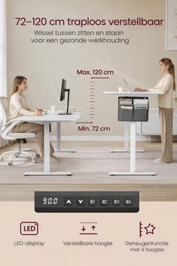 Lunekiss Elektrisch Zit-Sta Bureau 180x80 cm In Hoogte Verstelbaar 72-120 cm – 4 Geheugenstanden – Stil Motorisch Bureau — thumbnail 2