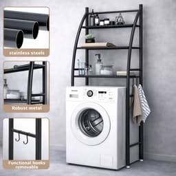 MeubelsvanJoep wasmachine ombouw rek zwart 166 x 65 x 25 cm - Wasmachine rek met opbergruimte zwart - Wasmachine rek bovenlader zwart - Wasmachine rek voorlader zwart - Toilet kast - Wc meubel - Wc kast — thumbnail 5