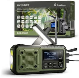 Liveablez® Noodradio Solar Opwindbaar & Batterij - DAB+/FM Draagbare Radio Oplaadbaar Met 5000mAh Powerbank Zonneenergie - Bluetooth - Zaklamp - Rampen - Noodpakket - Legergroen — thumbnail 2