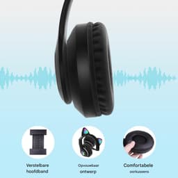 Draadloze Bluetooth-koptelefoon met kattenoortjes en microfoon, geschikt voor kinderen, tieners en volwassenen (zwart). — thumbnail 2