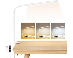 Ibenzoa® Klembare LED Bureaulamp in Witte Kleur voor Flexibel Werklicht