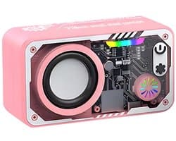 Fivesquare SteelCannon RGB Speaker – Mini Bluetooth Speaker met Transparant Industrieel Design, 5W Bass & RGB Ambient Licht Roze