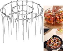 JeiibrZui Airfryer Rek - Airfryer Verticaal Rek - Rond Zwevend Ontwerp Voor 30 Spiesjes Gelijkmatig Grillen - 1 - Geschikt Voor Standaard Airfryers Zilver — thumbnail 1