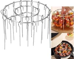 JeiibrZui Airfryer Rek - Airfryer Verticaal Rek - Rond Zwevend Ontwerp Voor 30 Spiesjes Gelijkmatig Grillen - 1 - Geschikt Voor Standaard Airfryers Zilver