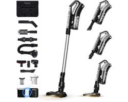 TurboTronic VS180 Cyclonic - 2-in-1 draadloze Steelstofzuiger met kruimeldief – hoge zuigkracht - 2 snelheden - 2200 mAH accu - 180W - extra accessoires - Zwart