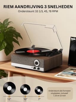White-Label® Platenspeler Bluetooth - CD Speler met Speakers - Vintage - Houtskool — thumbnail 3