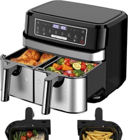 VH Supplies® Dubbele airfryer - Airfryer XXL - Hetelucht friteuse - 2 x 4,5L - 2600W — thumbnail 1