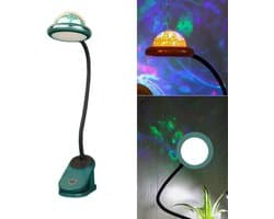 Kinderklemlamp, USB oplaadbare LED-klemleeslamp met sterprojectie, 4000k 360° aanraakgevoelige zwanenhalslamp voor op het nachtkastje, klemnachtlampje met ster (groen).