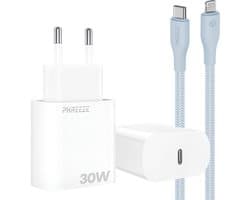 30w snellader met kabel geschikt voor iPhone en iPad met Lightning poort - Usb C adapter set