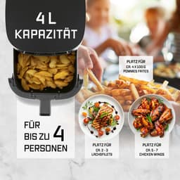 GOURMETmaxx 4L Airfryer heteluchtfriteuse met touchscreen 9 functies 8 programma’s – minibakoven, bijna zonder olie braden, spijltjes geschikt voor afwas — thumbnail 3