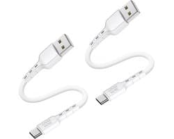 Usb C naar usb A kabel - Oplaadkabel - Laadkabel - Voor opladen smartphone, ereader, tablet, speaker, koptelefoon, powerbank met usb C stekker - Kort - 2 stuks - Wit