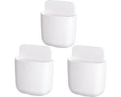 Afstandsbediening Houder - 3 Stuks - Telefoon wandhouder - Kunststof - Wandmontage - Zelfklevend - Hangende opbergwandhoude - Oplaadstandaard voor mobiele telefoon - Voor thuis, kantoor en school - 8*3.5*11.5cm - Wit