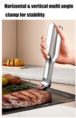 Barbecuetangen - Anti-verbrandingsklemmen - 2 stuks - Roestvrijstalen anti-verbrandingsklemmen - Te gebruiken om hete borden, kommen, pizzapannen, enz. met voedsel uit magnetrons en airfryers te verwijderen. — thumbnail 5