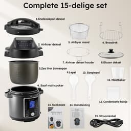 Multicooker Airfryer - 5.8L - PFAS vrij - Slowcooker met timer - Rijstkoker met stomer - Airfryer - Stomer - Snelkookpan - Saaf — thumbnail 8
