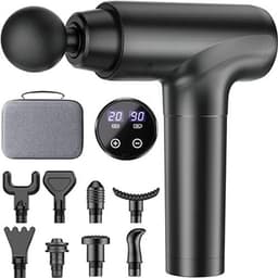 Massagepistool met LED-Touchscreen – 20 Snelheden – 9 Massagekoppen – Stil Percussie Massageapparaat – Inclusief Draagtas — thumbnail 1