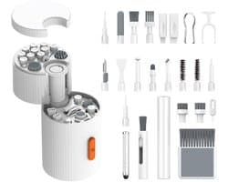 Multitool - Reinigingsset - 33-in-1 multifunctionele magnetische roterende reinigingsset (reinigingsmiddel niet inbegrepen) - Voor het reinigen van laptops, koptelefoons, camera's en mobiele telefoons (wit)