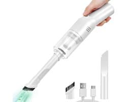 Draadloze mini-autostofzuiger (400 g) Draagbare oplaadbare handstofzuiger, mini maar krachtige draadloze oplaadbare stofzuiger voor auto's/bureaus V06/Wit