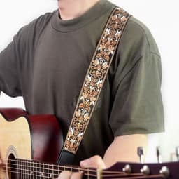 P&P® - Professionele Verstelbare Stevige Gitaarband - Guitar strap Band - Luxe Gitaarriem - Bas/Elektrische /Akoestische/ Klassieke Gitaar - Geborduurd Bruin — thumbnail 2