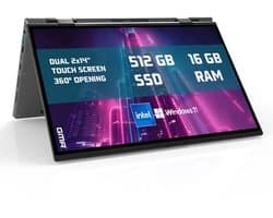GMR - DUAL YOGA 360° Laptop - 2 x 14 Inch 2.2K Dual Touchscreen + Toetsenbord Cover - Intel N100 - 16GB DDR4 RAM - 512GB SSD - Windows 11 voor Thuis, Office en Studie Notebook