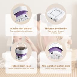 Mini wasmachine - Wasmachine - Draagbare wasmachine - Draagbare wasmachine 10L - Wasmachines - Opvouwbare wasmachine - Met centrifugekorf - Touchscreen bediening - 3 wasprogramma's - Compact - Voor babykleding - Ondergoed - Slaapzaal -Camping -Paars — thumbnail 4