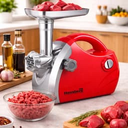 Hausberg HB-3430RS Elektrische Vleesmolen 1800 W | Rood Gehaktmolen Met 3 Snijplaten & Reverse-functie – RVS Messen & Accessoires — thumbnail 5