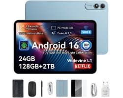 OSCAL Pad 200 Tablet - 24GB RAM - 128GB ROM - 13.4 Inch Full HD - 8300mAh AI Tablet - Android 16 - Met Toetsenbord(QWERTY), Beschermhoes, Muis, Stylus - Blauw