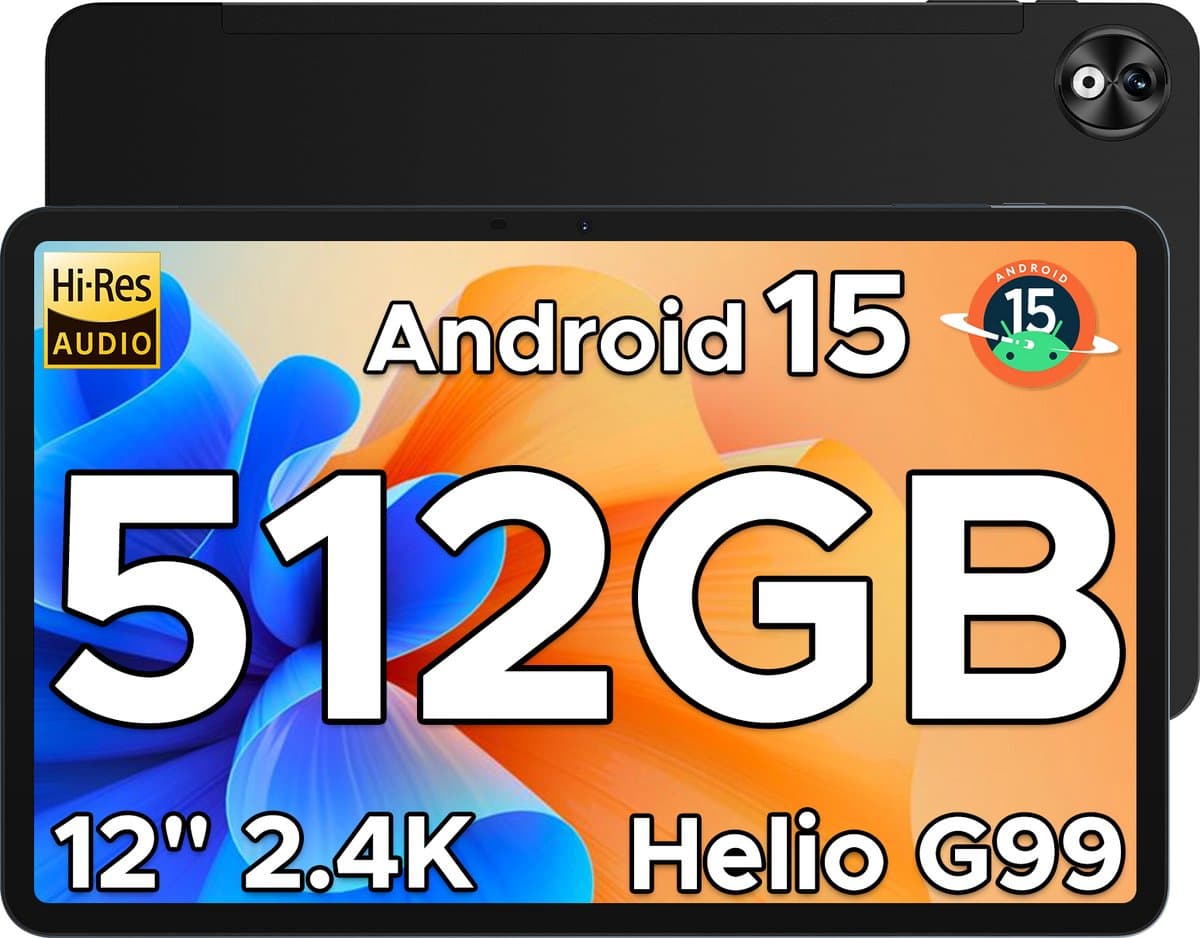 DOOGEE T40 PRO Tablet - 12 inch 2.4K - Android 15 - Helio G99-processor -20 GB RAM + 512 GB / 2 TB TF - gamingtablet - 10800 mAh/18W - 16 MP + 8 MP camera's - ondersteunt 4G dual SIM dual standby - 5G wifi - GPS - Widevine L1 - 4 x Smart PA — afbeelding 1