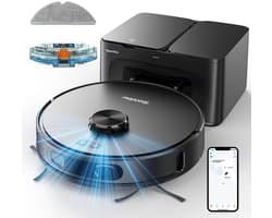 Teendow D65S MAX 3-in-1 Robotstofzuiger en -mop met LiDAR-navigatie, slimme kaartvorming en maximale sterke 6000Pa zuigkracht, zelfledigende bases voor 70 dagen, WiFi/App/Alexa spraakbediening, obstakelvermijding - EU-stekker