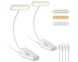 Oplaadbare Leeslamp 2 Stuks - Flexibel Nachtlampje met Klem en Zwanenhals voor Kinderen, 3 Kleuren en 10 Helderheden