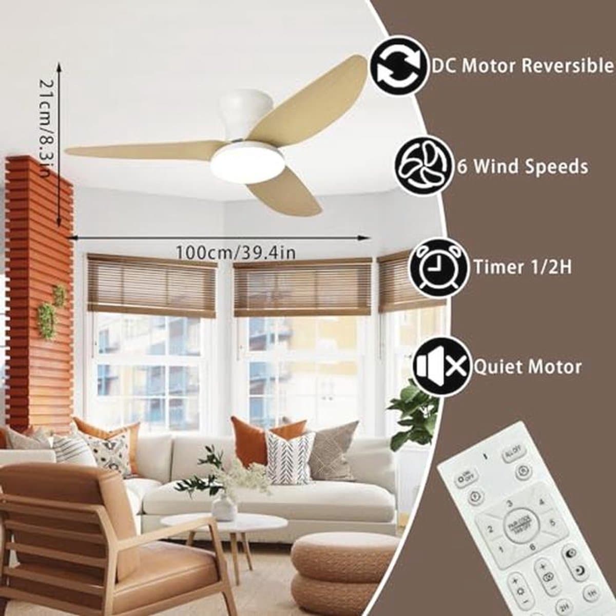 Large Ceiling Light with Fan Living Room Dimmable Remote LED Ceiling Light With Fan Reversible Silent DC Lamp With Ceiling Fan Slim Modern for Bedroom, Living Room — afbeelding 1