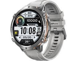 DrPhone ChronaX Max Rugged Smartwatch – 1.73” AMOLED – 100 Dagen Batterij – BT Bellen – SpO2 – GPS Tracking – 100+ Sportmodi – Roestvrij Stalen, PU Leren En Siliconen band - Zilver