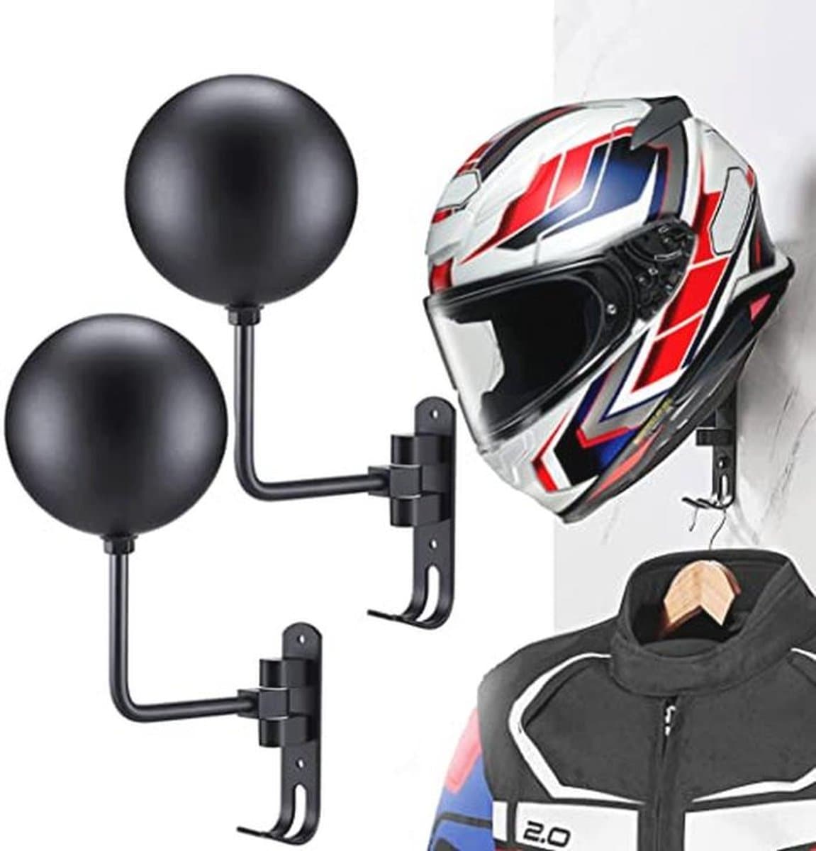 Helmhouder voor motorfiets - Wandmontage van aluminiumlegering - Perfect voor motorhelmen en hoeden — afbeelding 1