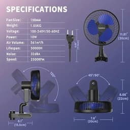 Klembare Groeiende Ventilator met Stille EC Motor en 10 Snelheden voor Tent — thumbnail 3