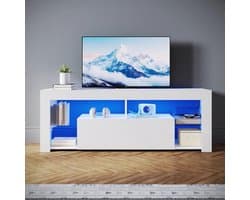 Moderne tv-kast met 16 kleuren ledverlichting - Hoogglans wit, 140 cm - Geschikt voor tv's tot 65 inch