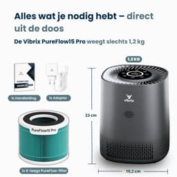 Vibrix PureFlow15 Pro Luchtreiniger / Air Purifier – EPA H14 + koolstoffilter – 100 m³/u – Voor kamers tot 15 m² – Ionisator – App-bediening – Zeer stil met slaapstand – Luchtkwaliteitindicator — thumbnail 12
