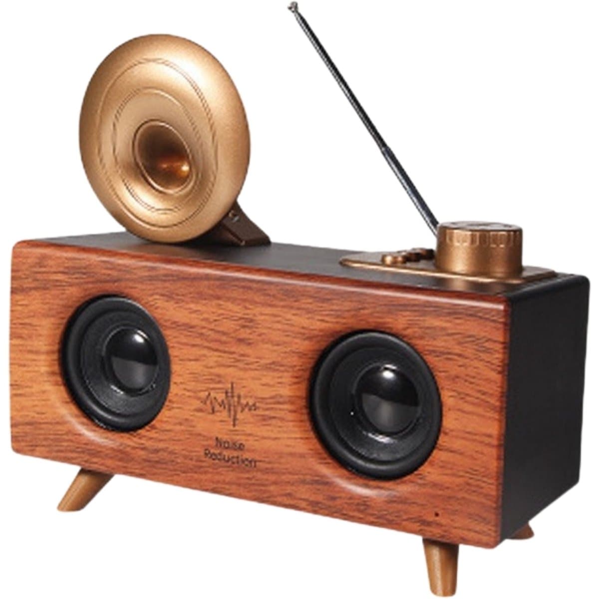Retro Bluetooth Speaker met Gramofoon Design - 10W Stereo - FM Radio - Bluetooth 5.3 - USB-C - TF-kaart - AUX - Bruin — afbeelding 1