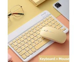 Draadloze Toetsenbord en Muis Set – Bluetooth – Geel – Compact & Draagbaar voor Tablet, Laptop en PC Geel