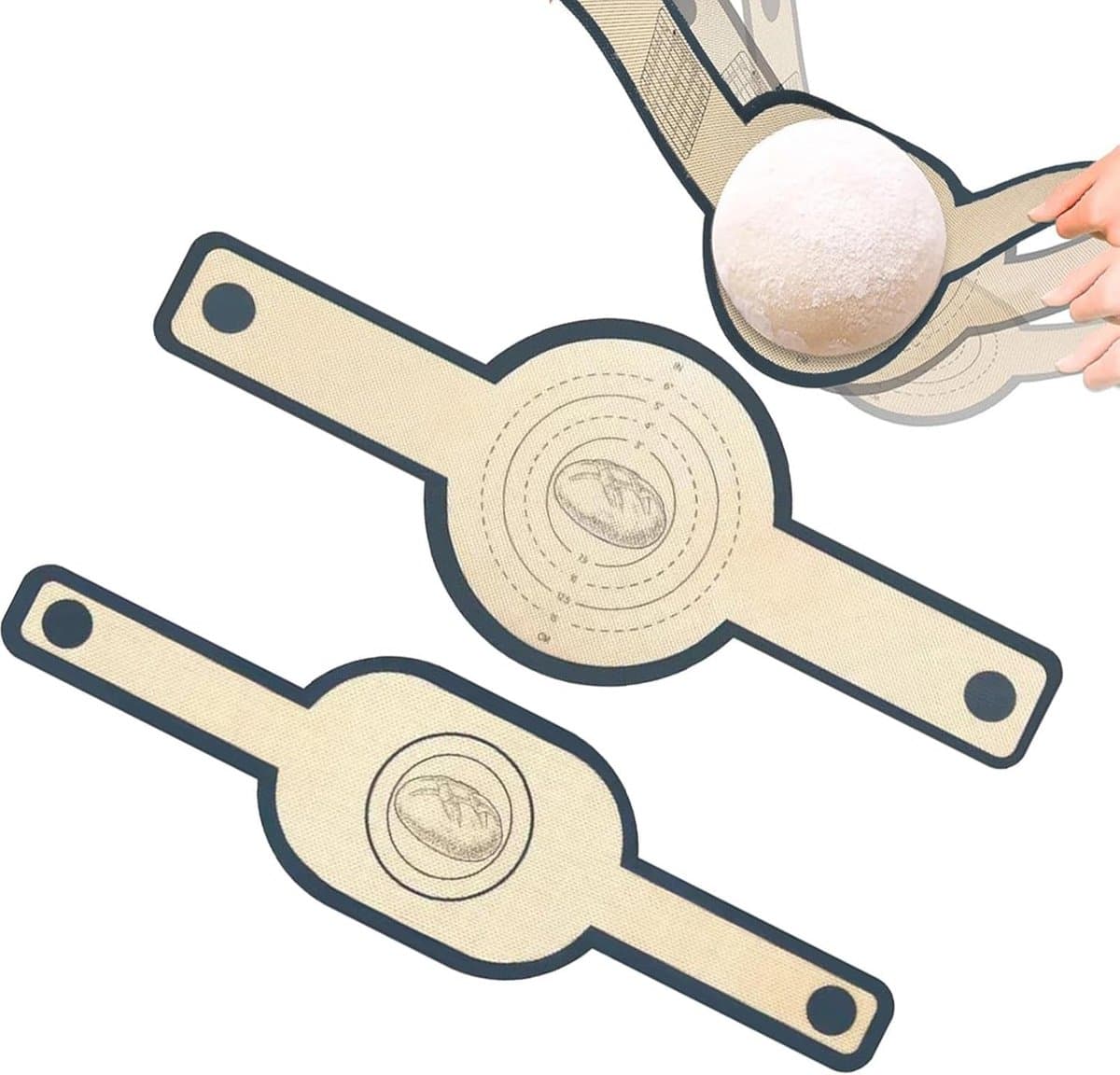 Lange Handvatten Deeg Mat - 2 stuks - sling bakmat - Multifunctionele siliconen bakmat - Brood Bakken Mat - vaatwasserbestendig - Deegmat - brood-Sling siliconen bakmat - Broodbakmat - Geschikt voor Airfryer, Oven En Magnetron — afbeelding 1