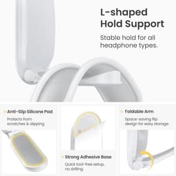 Opvouwbare Hoofdtelefoonstandaard met Zelfklevende Haak - Desk Organizer voor Hoofdtelefoons en Accessoires — thumbnail 3