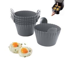 6-stuks Airfryer eivorm - Airfryer accessoires - Siliconen eierdopjes - Airfryer siliconen vormpjes - Cake bakvormpjes - Anti-aanbak Airfryer accessoires - Geschikt voor eieren, cupcakes, muffins, puddingen, eierpasteitjes - Grijs