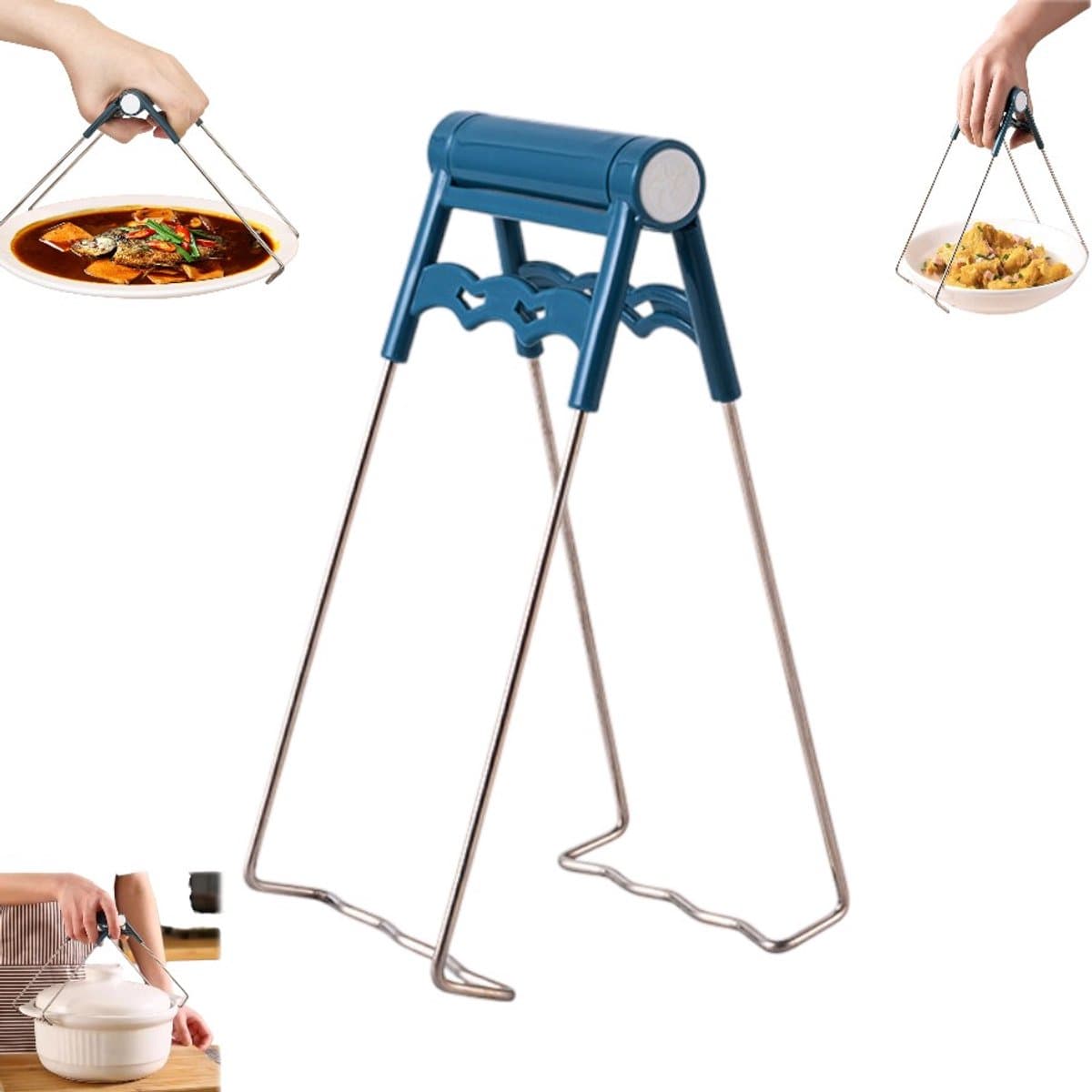 Anti-verbrandingsklem - Klem voor hete platen - Tang voor heteluchtfriteuse - Klem voor hete platen - Metalen komklem - Blauw - Anti-verbrandingsklem voor airfryer - Klem voor bakplaten van roestvrij staal met antisliphandgreep — afbeelding 1
