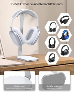 Stevige hoofdtelefoonstandaard - bureauaccessoire - geschikt voor over-ear hoofdtelefoons en gaming headsets - gemaakt van aluminiumlegering, ABS en siliconen - zilverwit — thumbnail 5