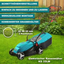 Elektrische Grasmaaier 1000W - 32 cm Snijbreedte - Opvangbak 25L - 3 Maaiveldhoogtes — thumbnail 3