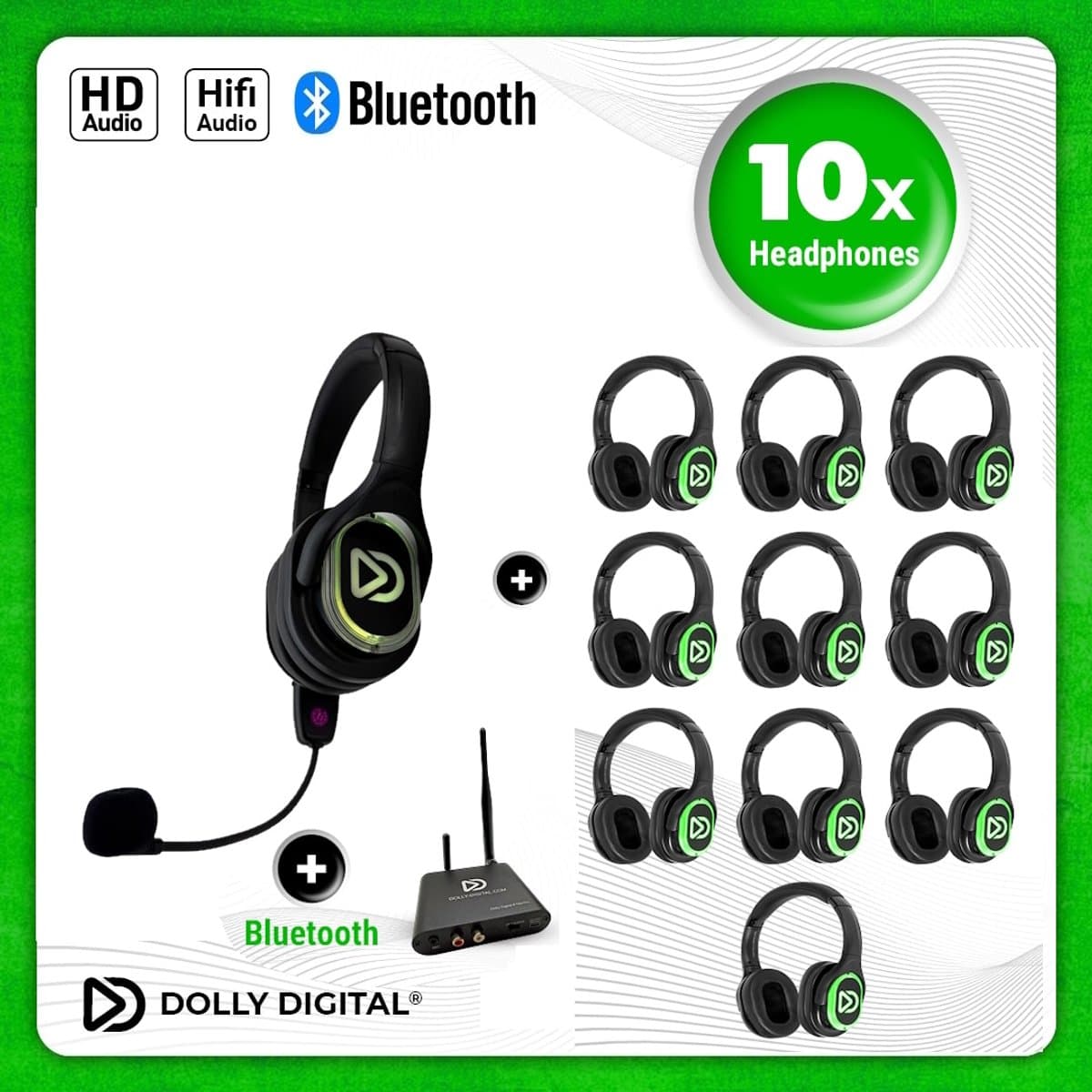 Dolly Digital® RD-Pro 10 Draadloze Koptelefoons voor groepen + Headmounted Microfoon – 10 HiFi Koptelefoons + Microfoon + Bluetooth + HiFi — afbeelding 1